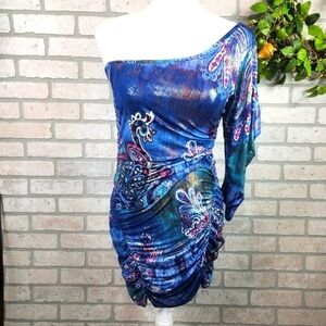 VEGAS ROYALTY Vintage One Shoulder Stretchy Bodycon Dress Size L